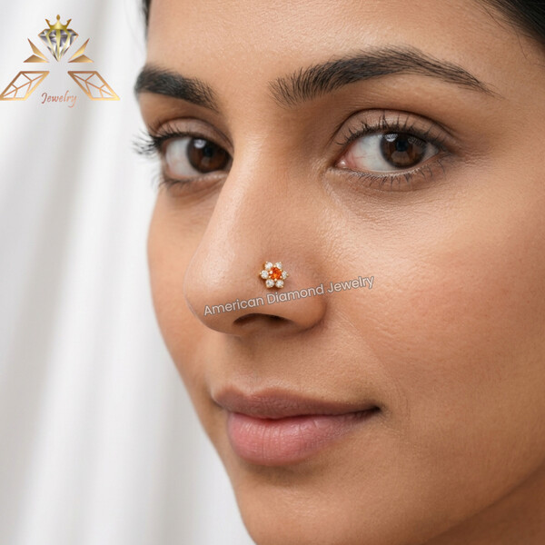 American Diamond Seven Stone Orange Nose Pin